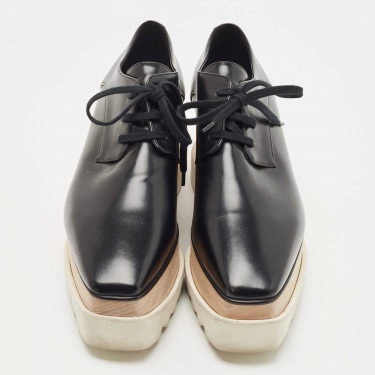 Pre Owned Stella McCartney Black Faux Leather Elyse Platform Derby Sneakers Size 40