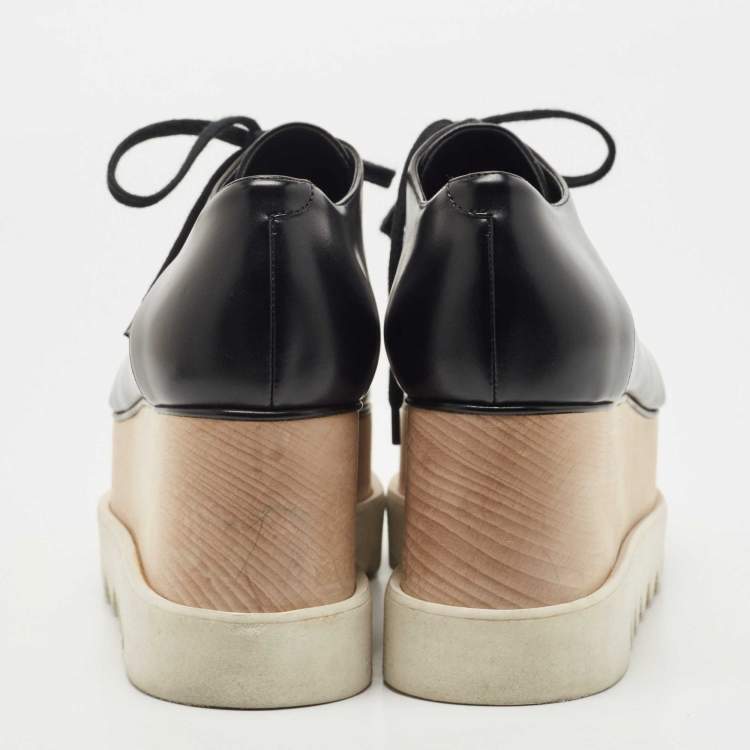 Pre Owned Stella McCartney Black Faux Leather Elyse Platform Derby Sneakers Size 40