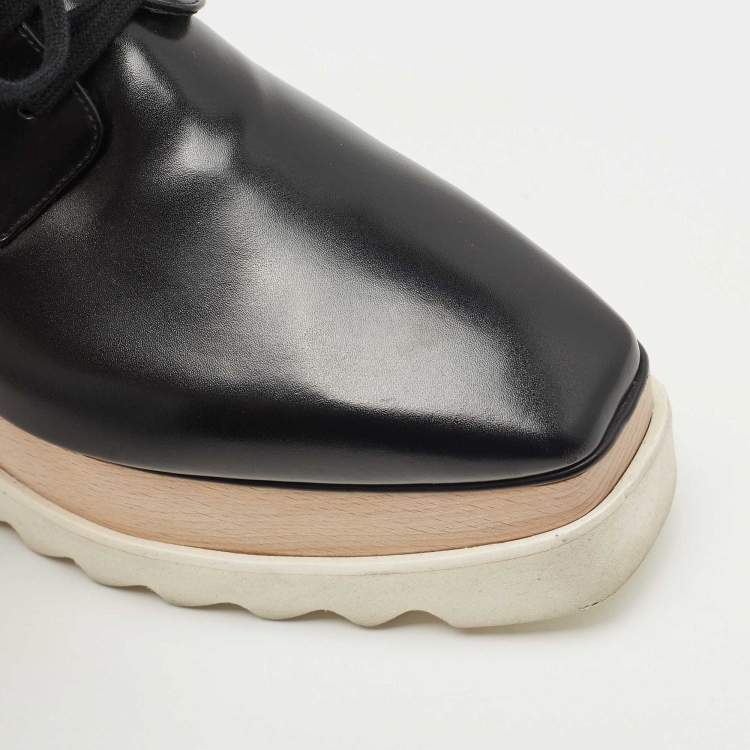 Pre Owned Stella McCartney Black Faux Leather Elyse Platform Derby Sneakers Size 40