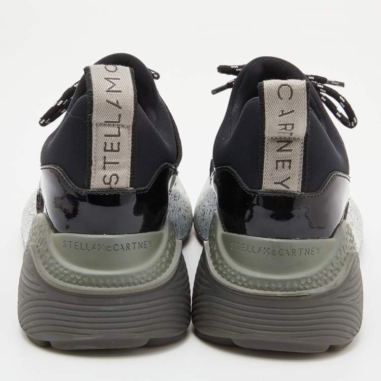 Pre Owned Stella McCartney Black Faux Patent Leather and Neoprene Scuba Sneakers Size 38