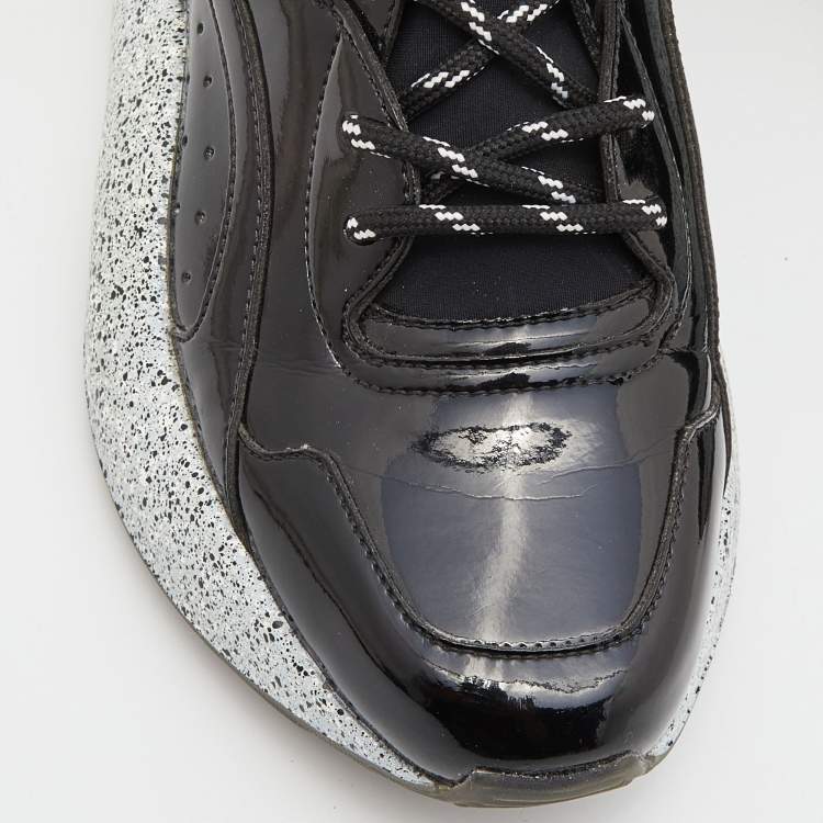 Pre Owned Stella McCartney Black Faux Patent Leather and Neoprene Scuba Sneakers Size 38