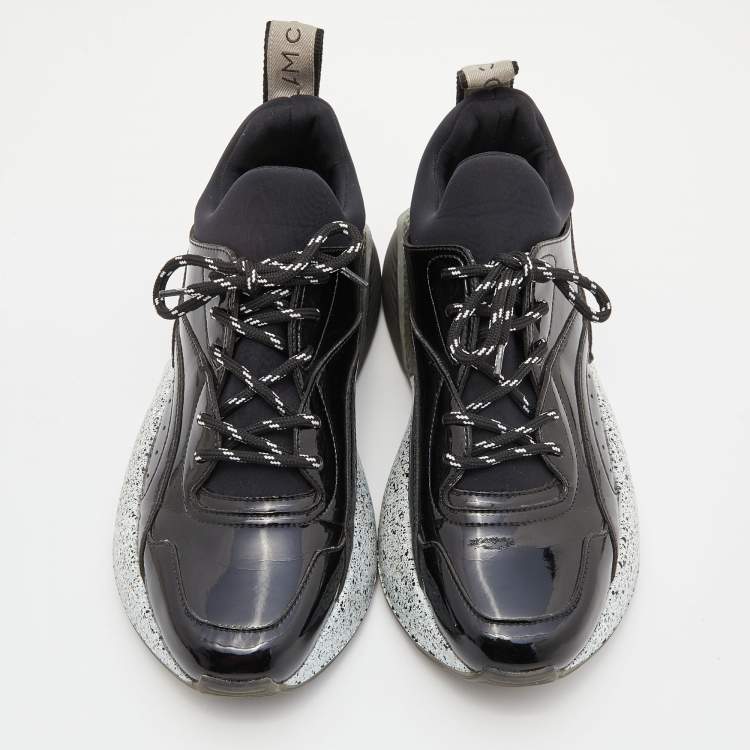 Pre Owned Stella McCartney Black Faux Patent Leather and Neoprene Scuba Sneakers Size 38