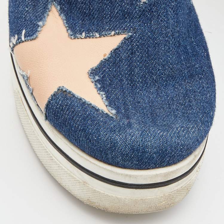 Pre Owned Stella McCartney Blue Denim and Leather Binx Star Platform Slip On Sneakers Size 38
