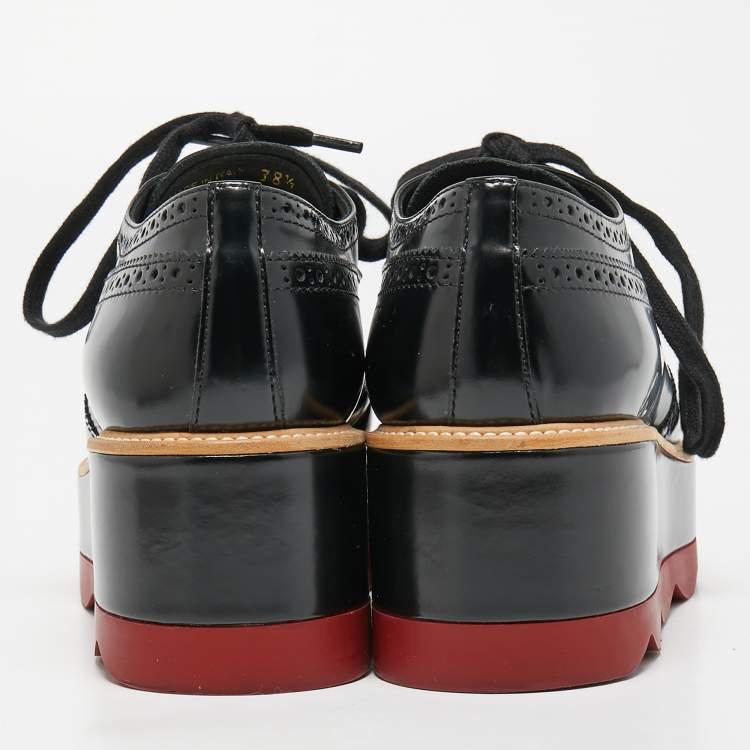 Pre Owned Prada Black Brogue Leather Platform Derby Sneaker Size 38.5