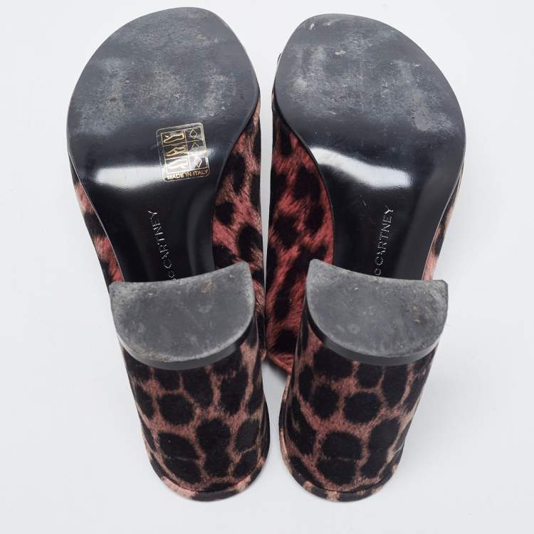 Pre Owned Stella McCartney Brown Leopard Printed Velvet Sabot Mules Size 38