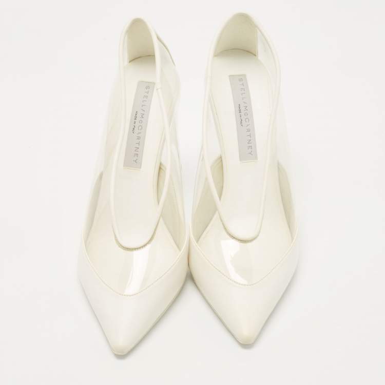 Pre Owned Stella McCartney White Faux Leather And PVC Pointed Toe Pumps Size 38