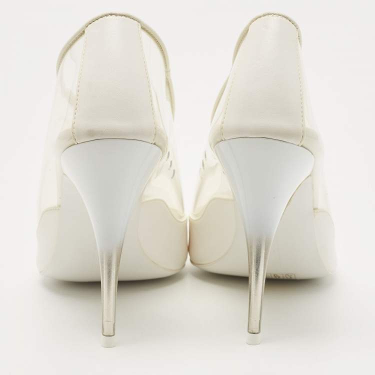 Pre Owned Stella McCartney White Faux Leather And PVC Pointed Toe Pumps Size 38