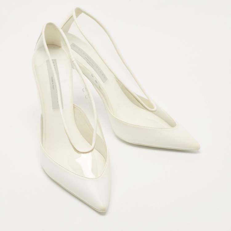 Pre Owned Stella McCartney White Faux Leather And PVC Pointed Toe Pumps Size 38