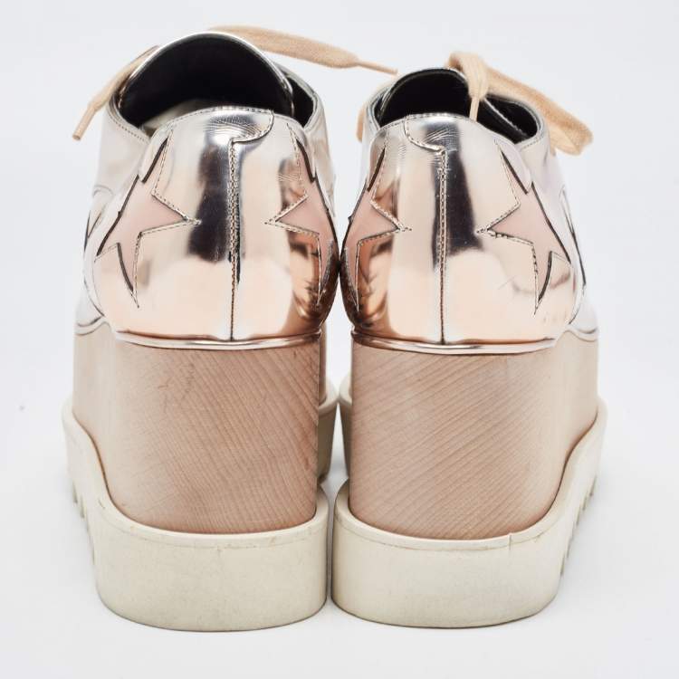 Pre Owned Stella McCartney Metallic Faux Leather Elyse Star Sneakers Size 38.5