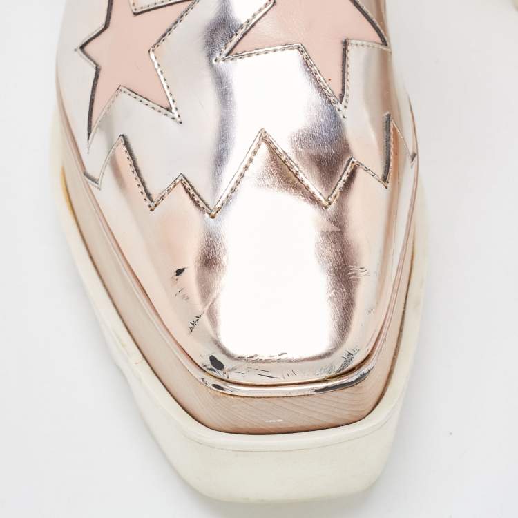 Pre Owned Stella McCartney Metallic Faux Leather Elyse Star Sneakers Size 38.5