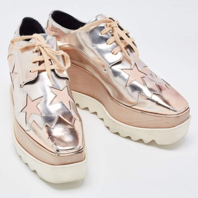 Pre Owned Stella McCartney Metallic Faux Leather Elyse Star Sneakers Size 38.5