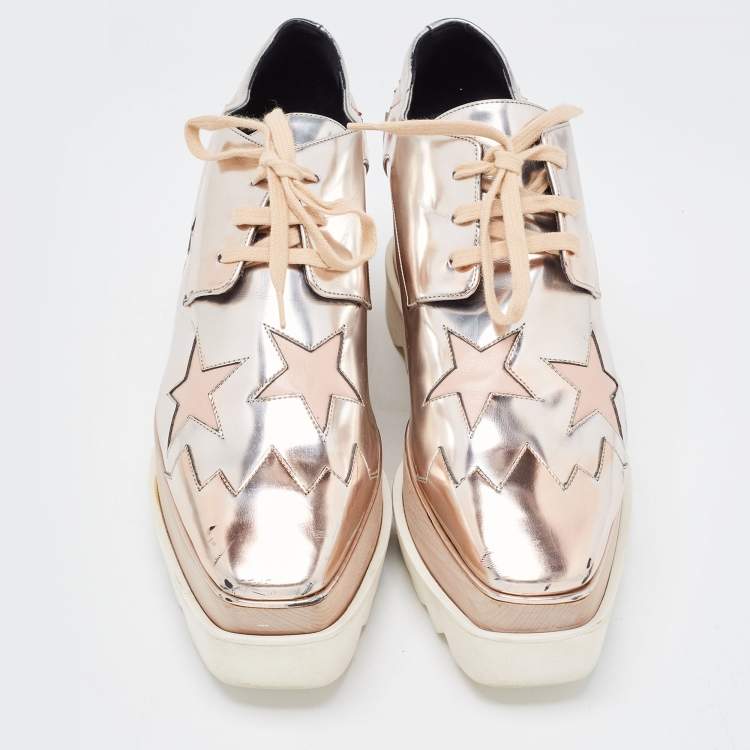 Pre Owned Stella McCartney Metallic Faux Leather Elyse Star Sneakers Size 38.5
