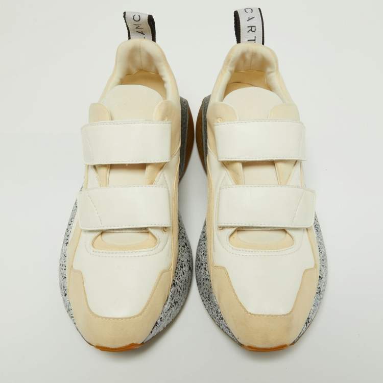 Pre Owned Stella McCartney Cream/White Faux Suede and Faux Leather Eclypse Velcro Strap Sneakers Size 40