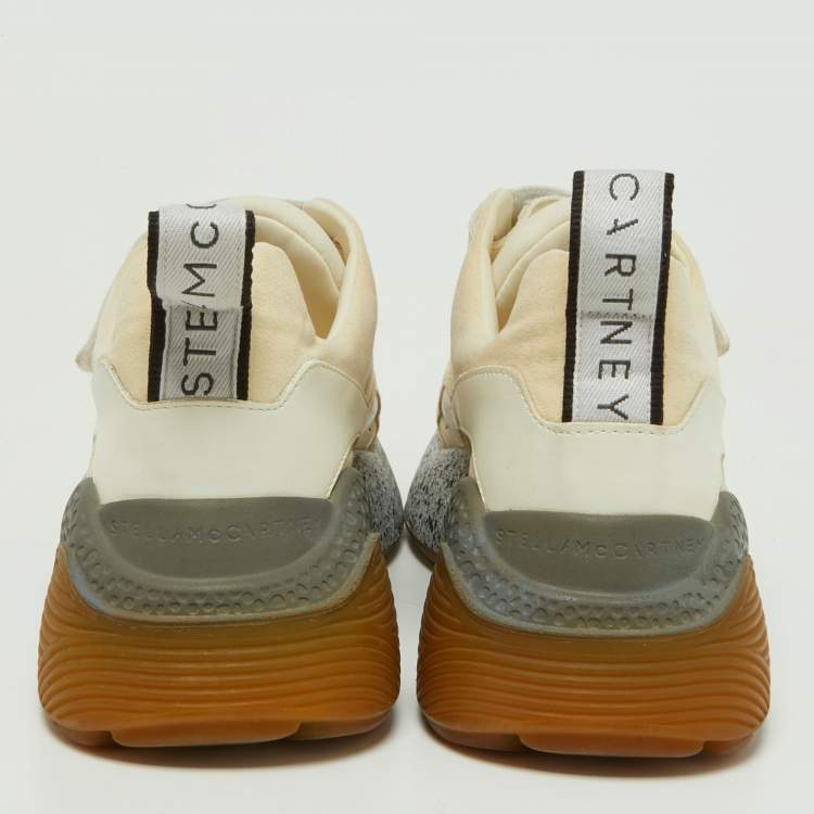 Pre Owned Stella McCartney Cream/White Faux Suede and Faux Leather Eclypse Velcro Strap Sneakers Size 40