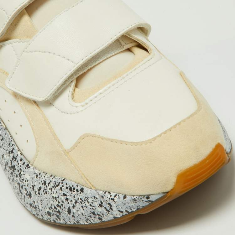 Pre Owned Stella McCartney Cream/White Faux Suede and Faux Leather Eclypse Velcro Strap Sneakers Size 40