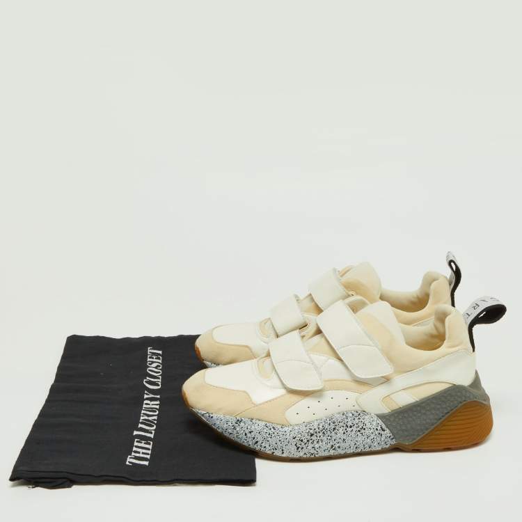 Pre Owned Stella McCartney Cream/White Faux Suede and Faux Leather Eclypse Velcro Strap Sneakers Size 40
