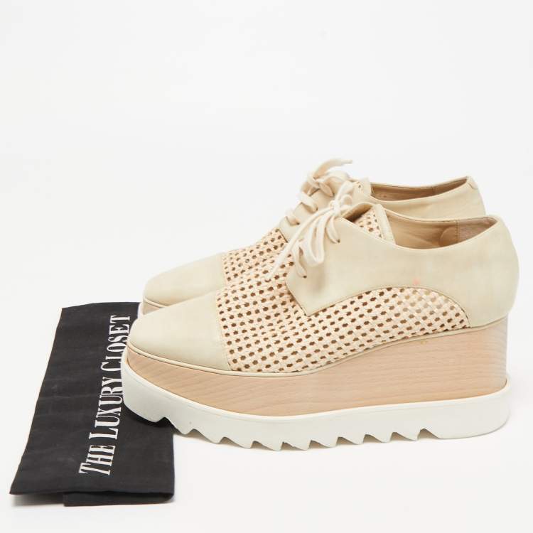 Pre Owned Stella McCartney Two Tone Faux Leather Canyon Wicker Elyse Platform Derby Sneakers Size 38.5