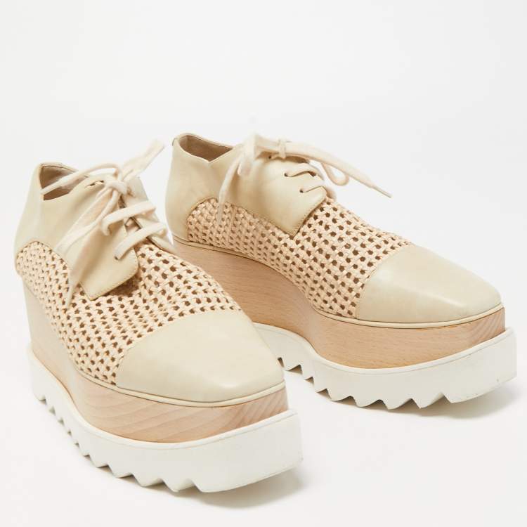 Pre Owned Stella McCartney Two Tone Faux Leather Canyon Wicker Elyse Platform Derby Sneakers Size 38.5