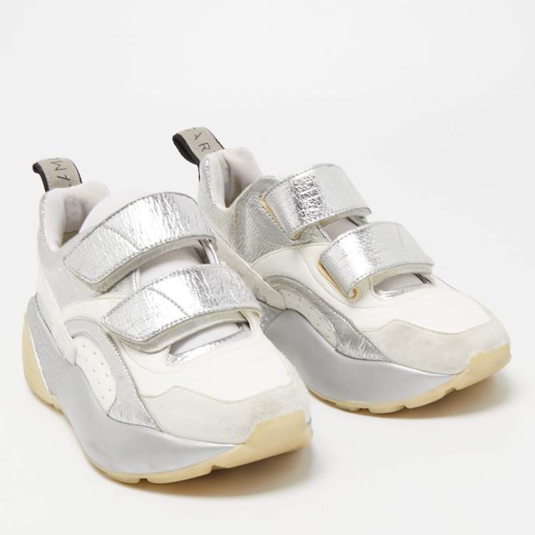 Pre Owned Stella McCartney White/Silver Faux Leather Eclypse Sneakers Size 38