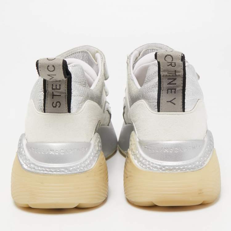 Pre Owned Stella McCartney White/Silver Faux Leather Eclypse Sneakers Size 38