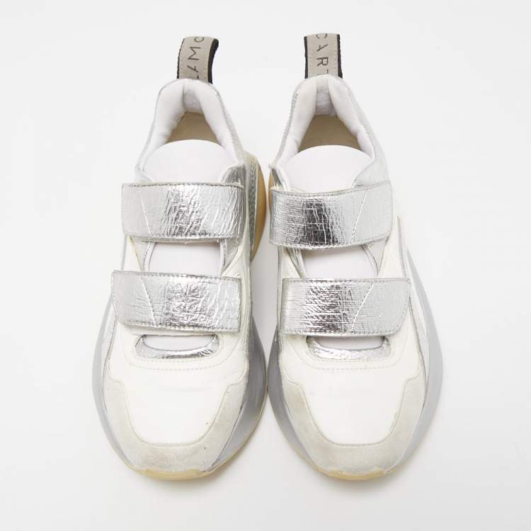 Pre Owned Stella McCartney White/Silver Faux Leather Eclypse Sneakers Size 38