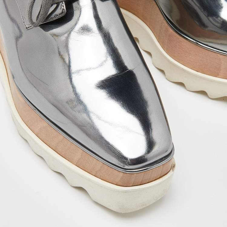 Pre Owned Stella McCartney Silver Faux Leather Elyse Platform Lace Up Derby Size 39