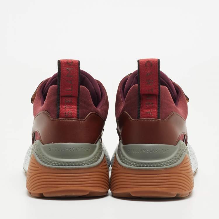 Pre Owned Stella McCartney Burgundy Faux Leather And Faux Suede Eclypse Lace Up Sneakers Size 40