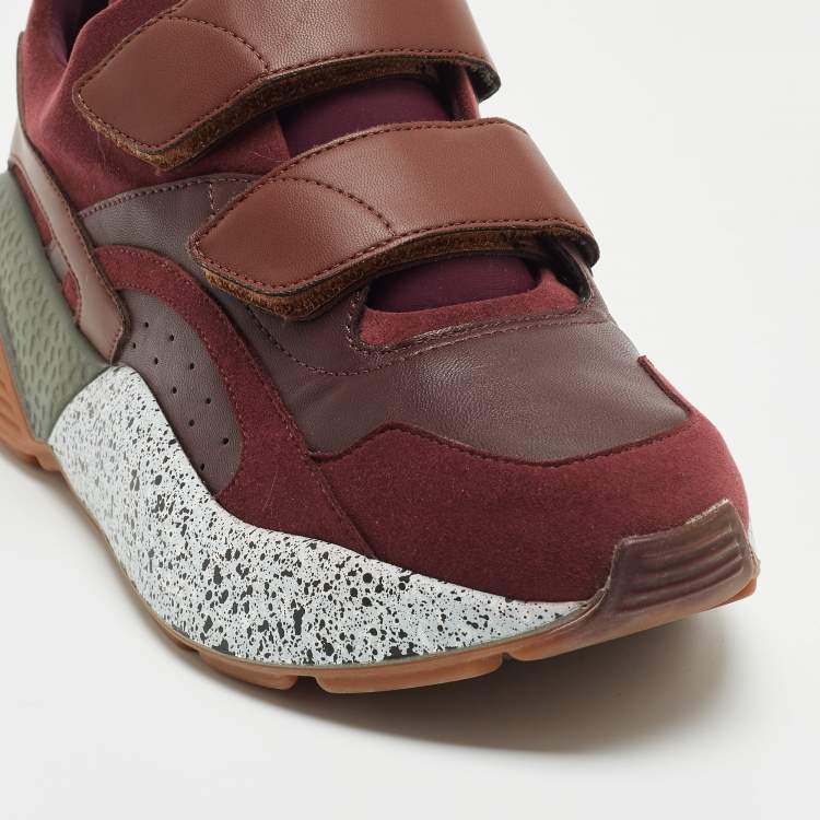 Pre Owned Stella McCartney Burgundy Faux Leather And Faux Suede Eclypse Lace Up Sneakers Size 40