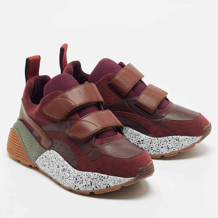 Pre Owned Stella McCartney Burgundy Faux Leather And Faux Suede Eclypse Lace Up Sneakers Size 40