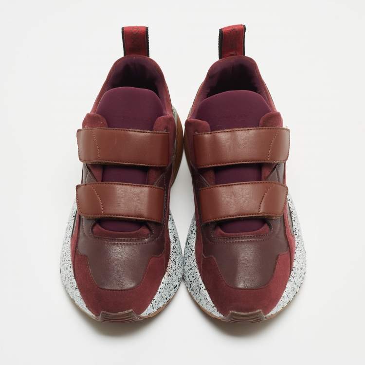 Pre Owned Stella McCartney Burgundy Faux Leather And Faux Suede Eclypse Lace Up Sneakers Size 40