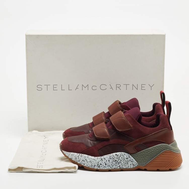 Pre Owned Stella McCartney Burgundy Faux Leather And Faux Suede Eclypse Lace Up Sneakers Size 40