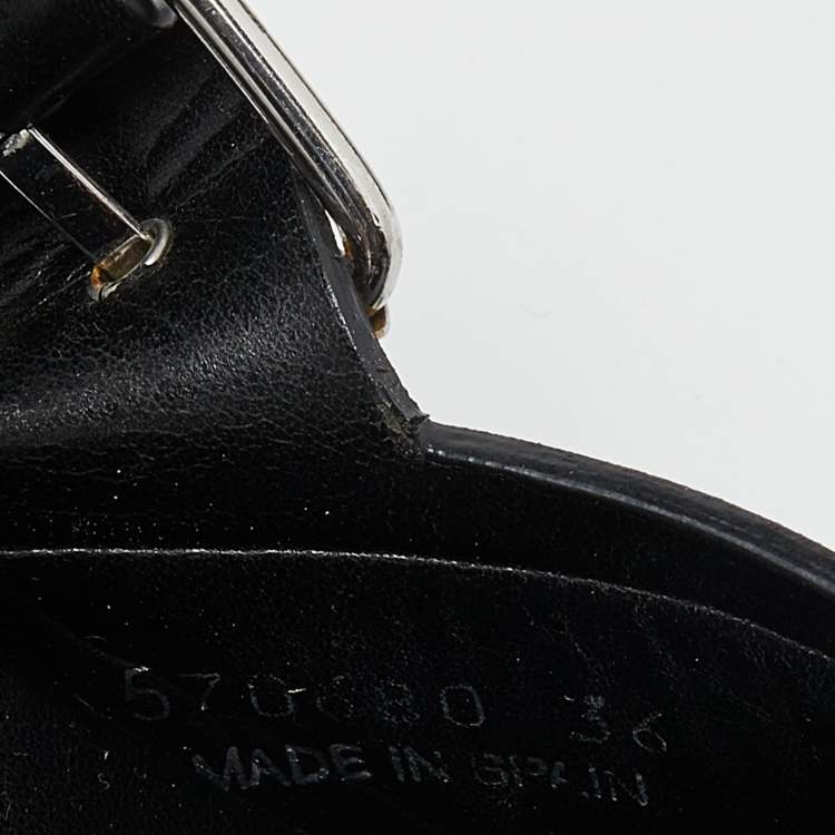 Pre Owned Stella McCartney Black/Beige Faux Leather and Canvas Crossover Flat Sandals Size 36