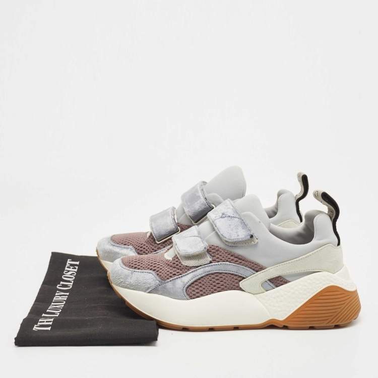Pre Owned Stella McCartney Tricolor Mesh and Velvet Eclypse Sneakers Size 39