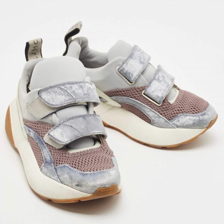 Pre Owned Stella McCartney Tricolor Mesh and Velvet Eclypse Sneakers Size 39