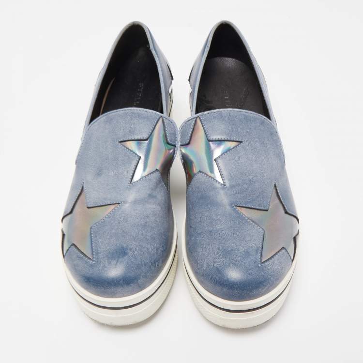Pre Owned Stella McCartney Blue Faux Leather Binx Star Sneakers Size 36