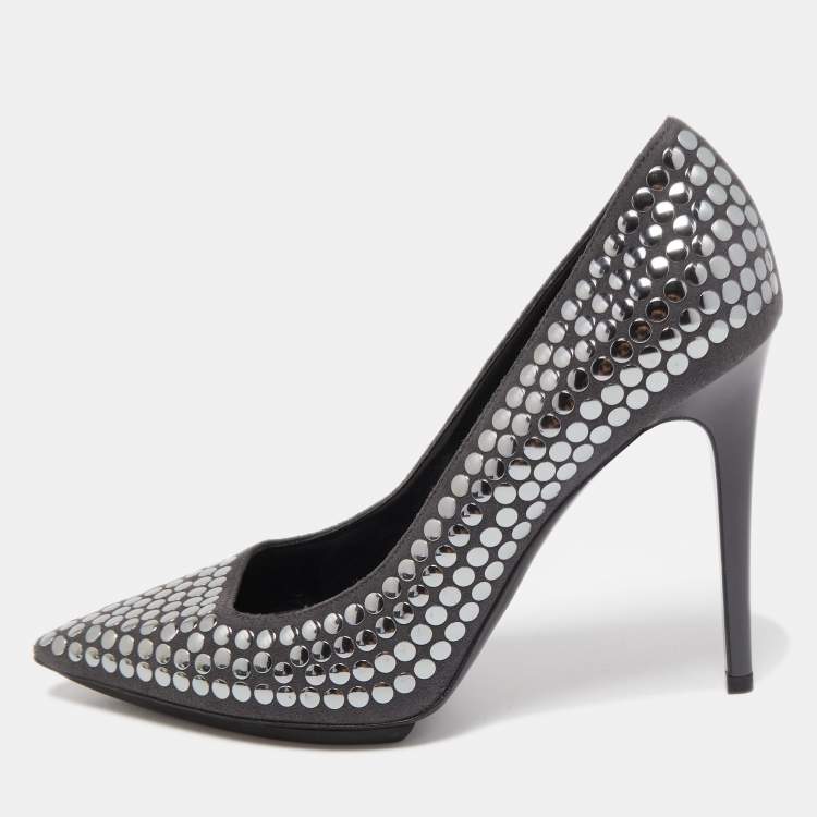 Pre Owned Stella McCartney Grey Studded Faux Suede Pointed Toe Pumps Size 38