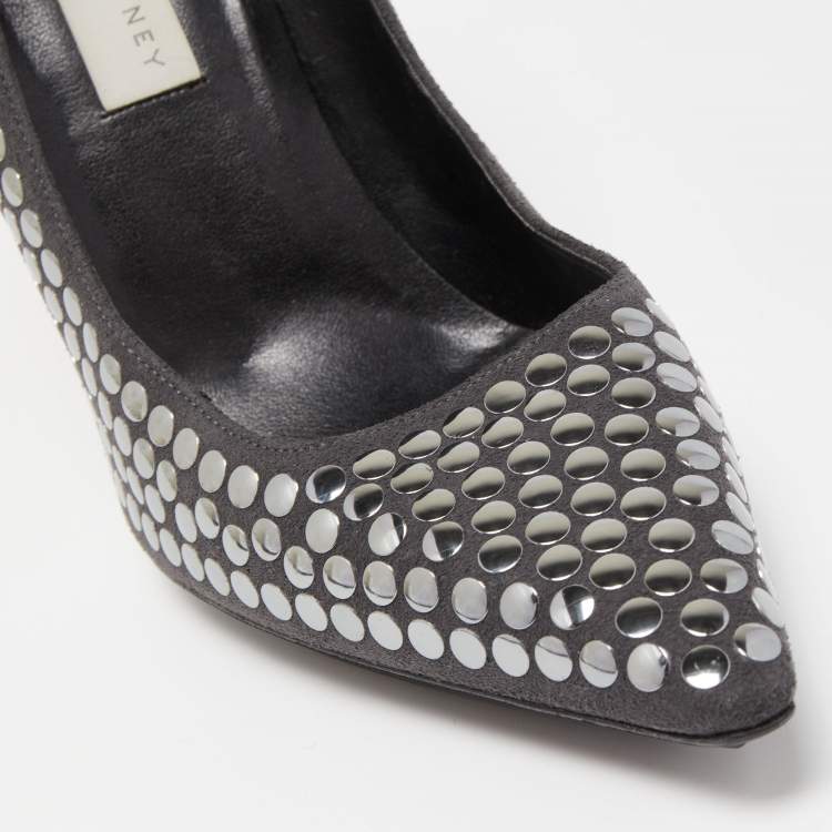 Pre Owned Stella McCartney Grey Studded Faux Suede Pointed Toe Pumps Size 38