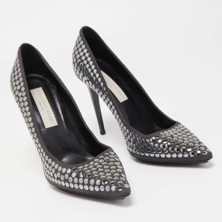 Pre Owned Stella McCartney Grey Studded Faux Suede Pointed Toe Pumps Size 38
