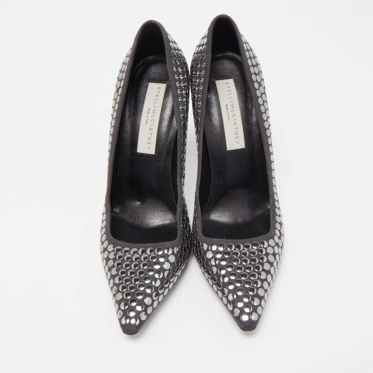 Pre Owned Stella McCartney Grey Studded Faux Suede Pointed Toe Pumps Size 38