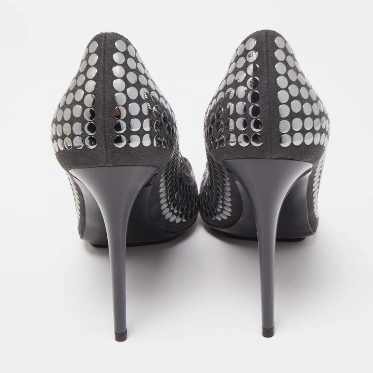 Pre Owned Stella McCartney Grey Studded Faux Suede Pointed Toe Pumps Size 38