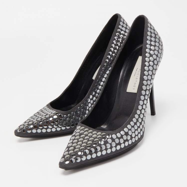 Pre Owned Stella McCartney Grey Studded Faux Suede Pointed Toe Pumps Size 38