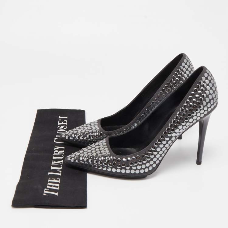 Pre Owned Stella McCartney Grey Studded Faux Suede Pointed Toe Pumps Size 38
