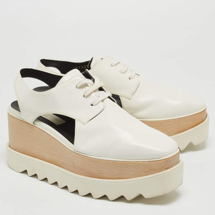 Pre Owned Stella McCartney White Faux Leather Elyse Cut Out Sneakers Size 36.5