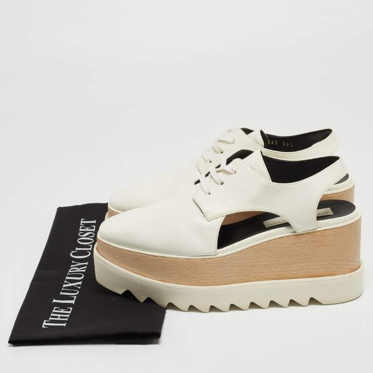 Pre Owned Stella McCartney White Faux Leather Elyse Cut Out Sneakers Size 36.5