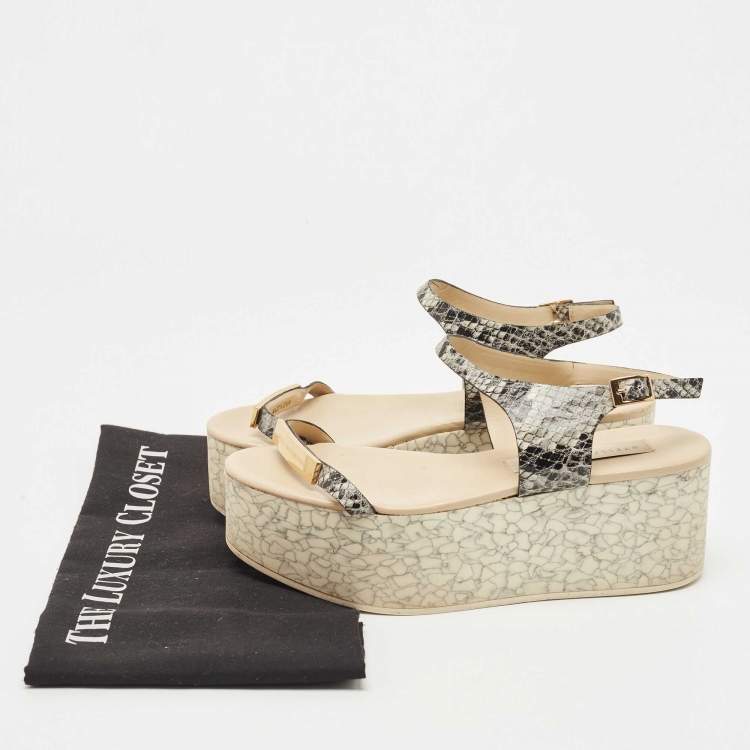 Pre Owned Stella McCartney Black/White Faux Python Embossed Leather Geena Sandals Size 36
