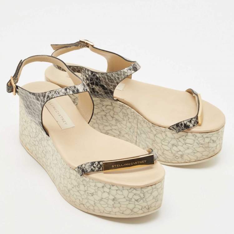 Pre Owned Stella McCartney Black/White Faux Python Embossed Leather Geena Sandals Size 36
