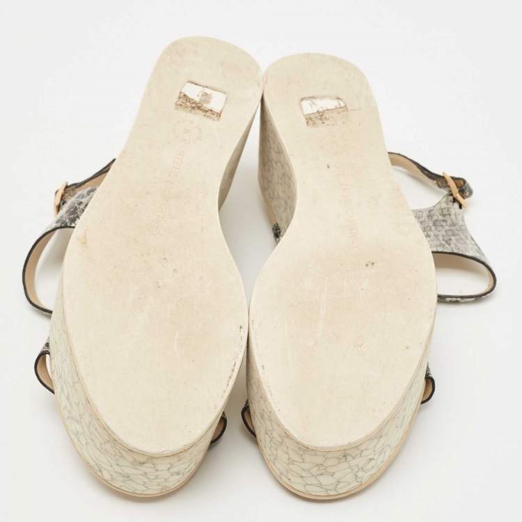 Pre Owned Stella McCartney Black/White Faux Python Embossed Leather Geena Sandals Size 36