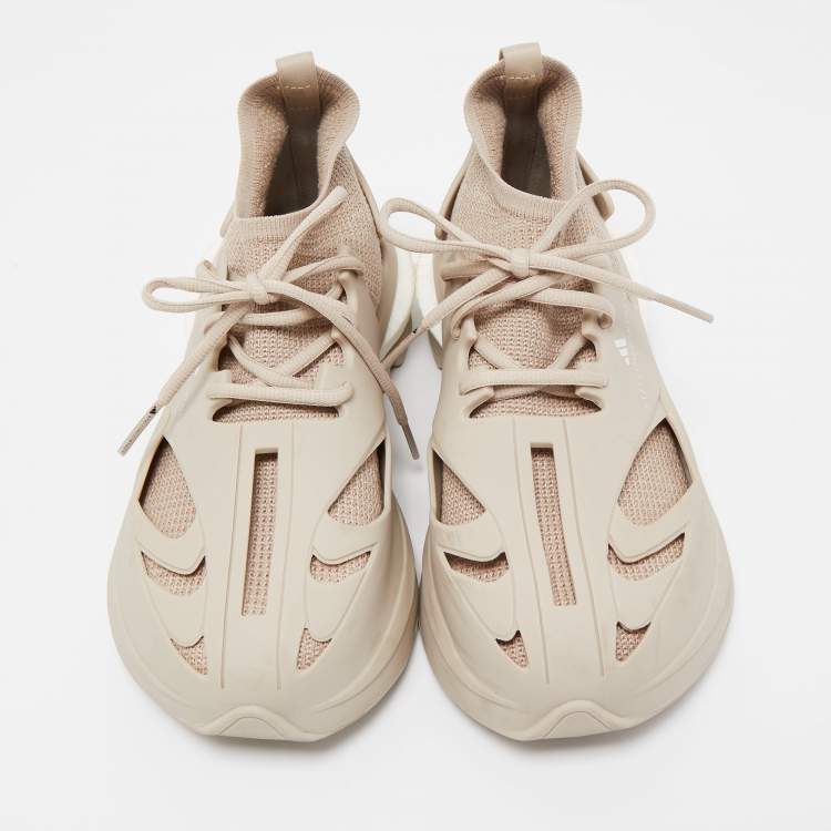 Pre Owned Stella Mccartney For Adidas Beige Fabric and Rubber Athletic Low Top Sneakers Size 39.5