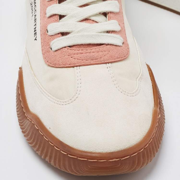 Pre Owned Stella McCartney Tricolor Faux Suede and Neoprene Loop Low Top Sneakers Size 38