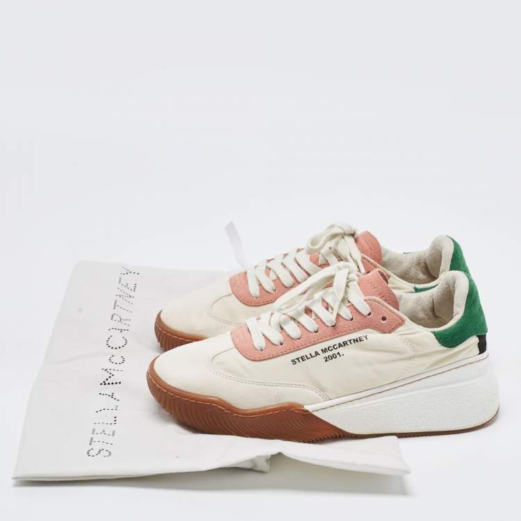 Pre Owned Stella McCartney Tricolor Faux Suede and Neoprene Loop Low Top Sneakers Size 38